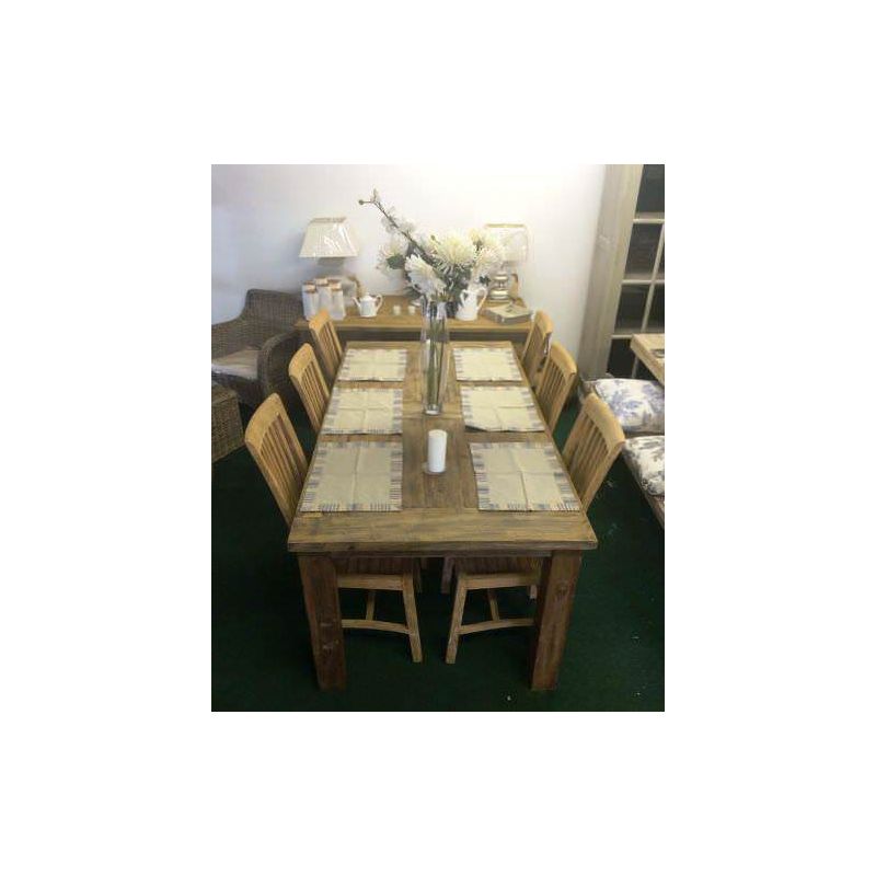 2m Reclaimed Teak Mexico Dining Table with 6 Santos Chairs